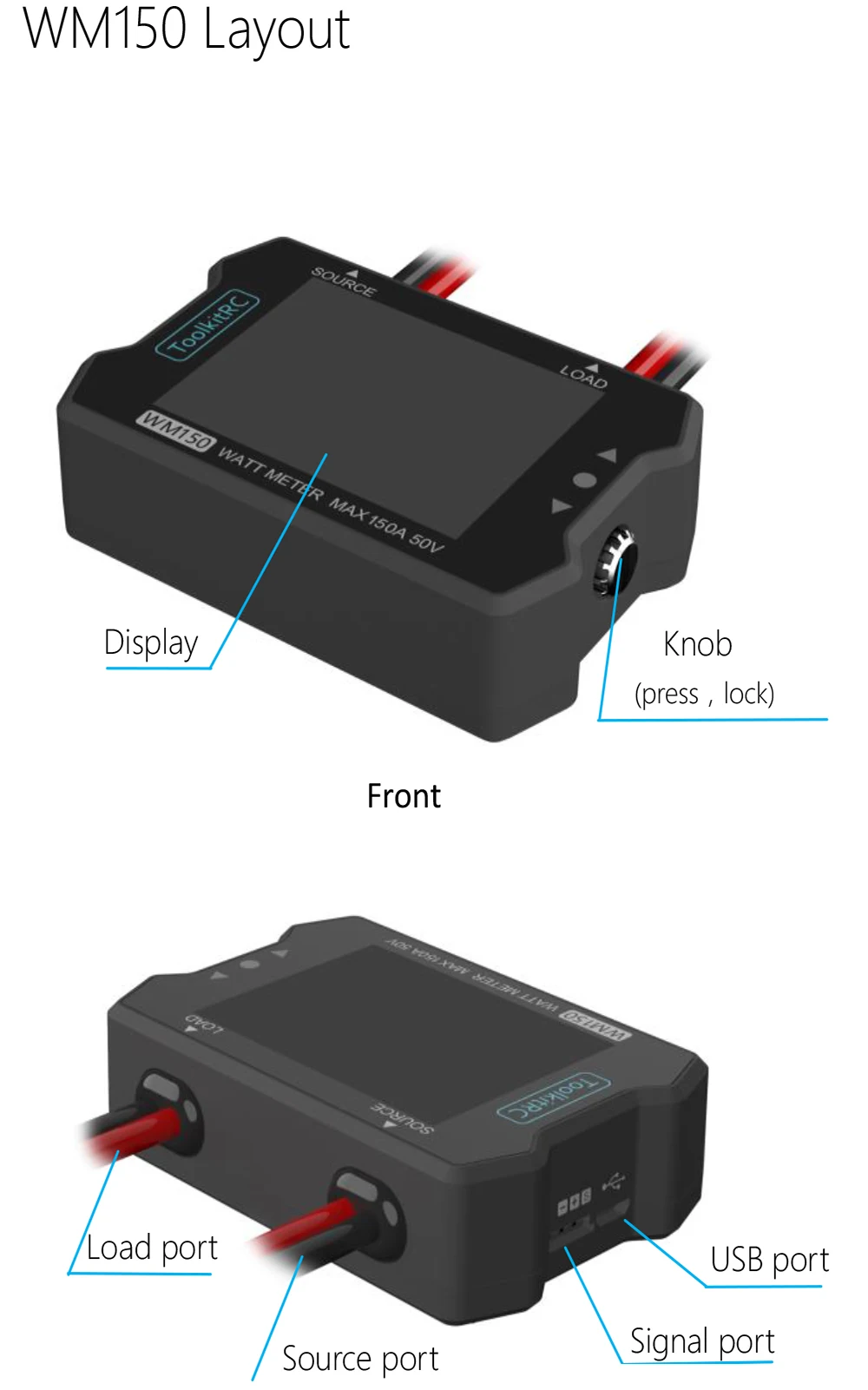 Tensão de Alimentação Saída de Sinal Testador para rc Toolkitrc Watt Meter Power Analyzer Display Lcd Atual Ppm Fpv Drone Wm150 150a 50 v 4 power analyzer display lcd tensão de alimentação