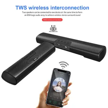 

Wireless Bluetooth 5.0 Soundbar Stereo Speaker Powerful Built In Storage Battery Microphone Double Horn TV Home Speaker