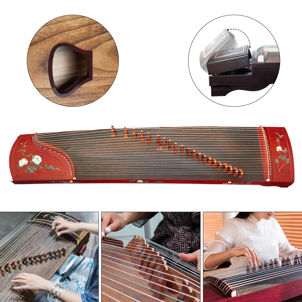 NAOMI Professional Test Performance 21 Strings Color Shell Digging Peony Carved Rosy Sandalwood Guzheng Chinese Zither Koto