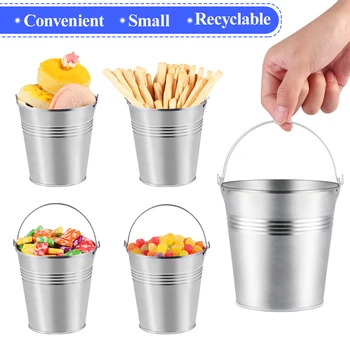 

NICEXMAS 12PCS Metal Buckets Mini Tinplate Bucket Icing French Fries Candies Tin Pails