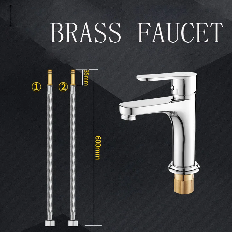 

Bathroom cabinet basin faucet hot and cold faucets washbasin tap single handle and hole with two stainless steel braided pipe