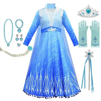 

MUABABY Girls New Elsa 2 Princess Dress Up With Tulle Cape Long Sleeve Snow Queen Elza Halloween Birthday Party Costume Clothes