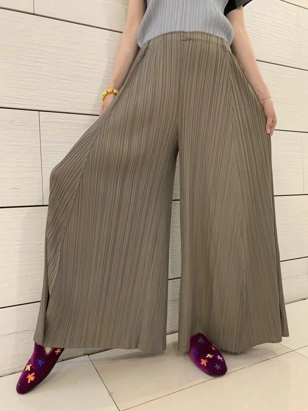 Miyake плиссированные широкие повседневные модные повседневные брюки Бесплатная доставка