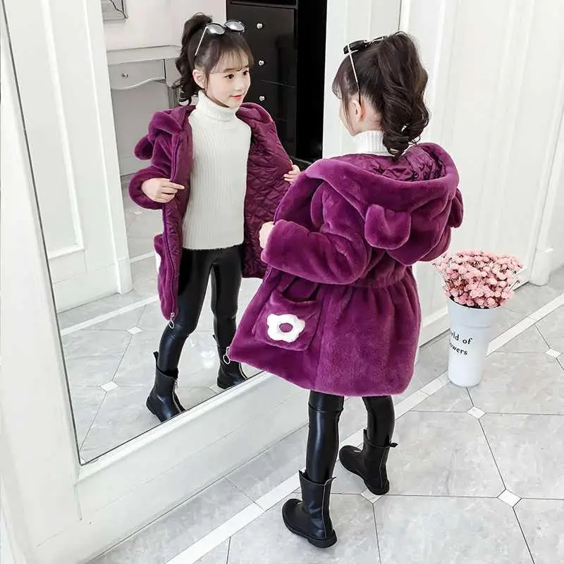 

Thicken Warm Teens Girls Winter Velvet Coats Kids Jacket Windbreaker Hooded Casual Fashion Children Outwear Clothing 3-13 Years