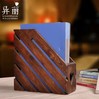 

Free shipping Creative solid wood office desktop folder storage box