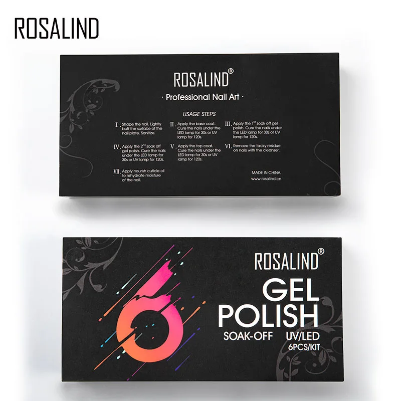 ROSALIND набор гель-лака для ногтей 6 шт. 15 мл гель-Арт Дизайн маникюрный набор замочить УФ-гель для ногтей Топ и базовый гелевый набор