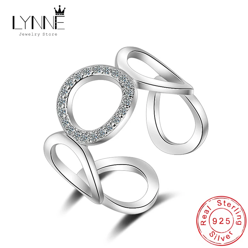 925 Sterling Silver Rhinestone Rings Round CZ Resizable Ring Women Jewelry Gift