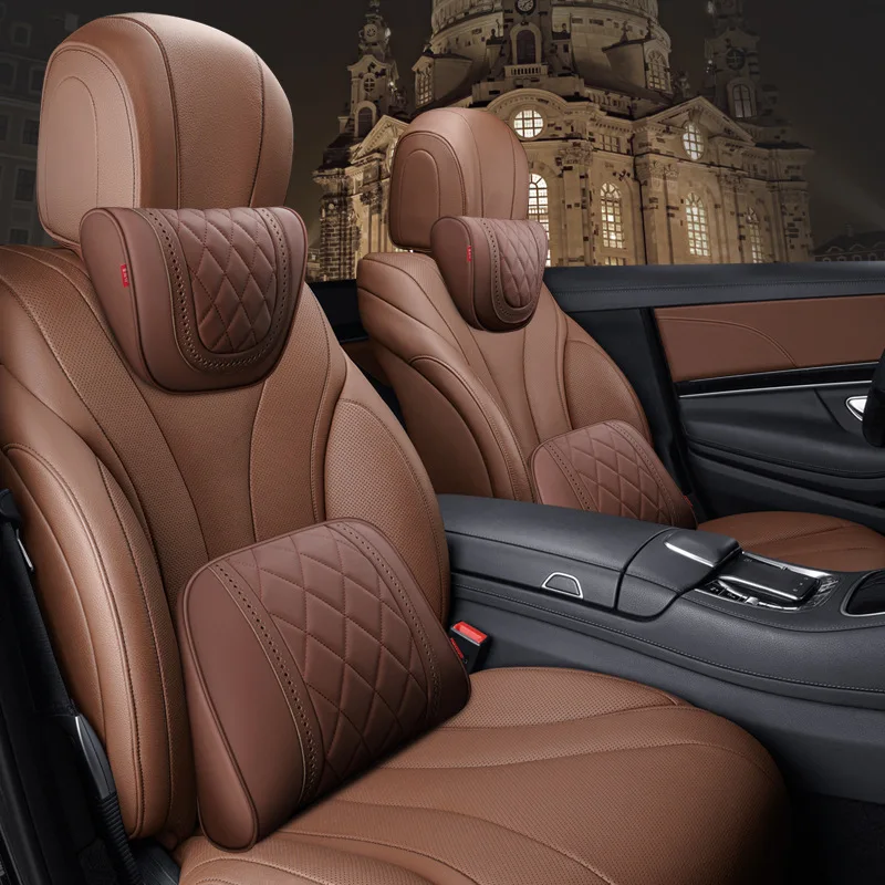 Napa leather Car Seat Rest Cushion Headrest Car Neck Pillows For