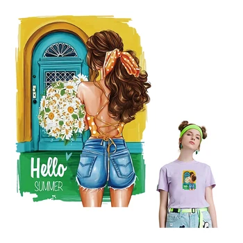 

Thermal Stickers On Clothes Beauty Flower Girl Iron On Transfer Washable Vinyl Patches Applique Diy Heat Print Tshirt Accessory
