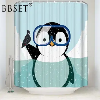 

Cute Animal Shower Curtain Diving Little Penguin Catches Fish Pattern Waterproof Multi-size Douchegordijn Kids Bathroom Decor