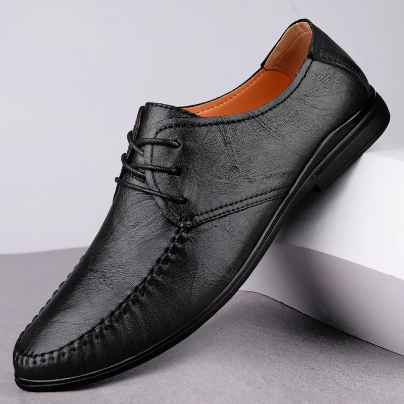 

Pop Men Leather Shoes Business Men'S Dress Shoes Fashion Casual Wedding Shoes Comfortable Pointed Solid Color Men Shoes
