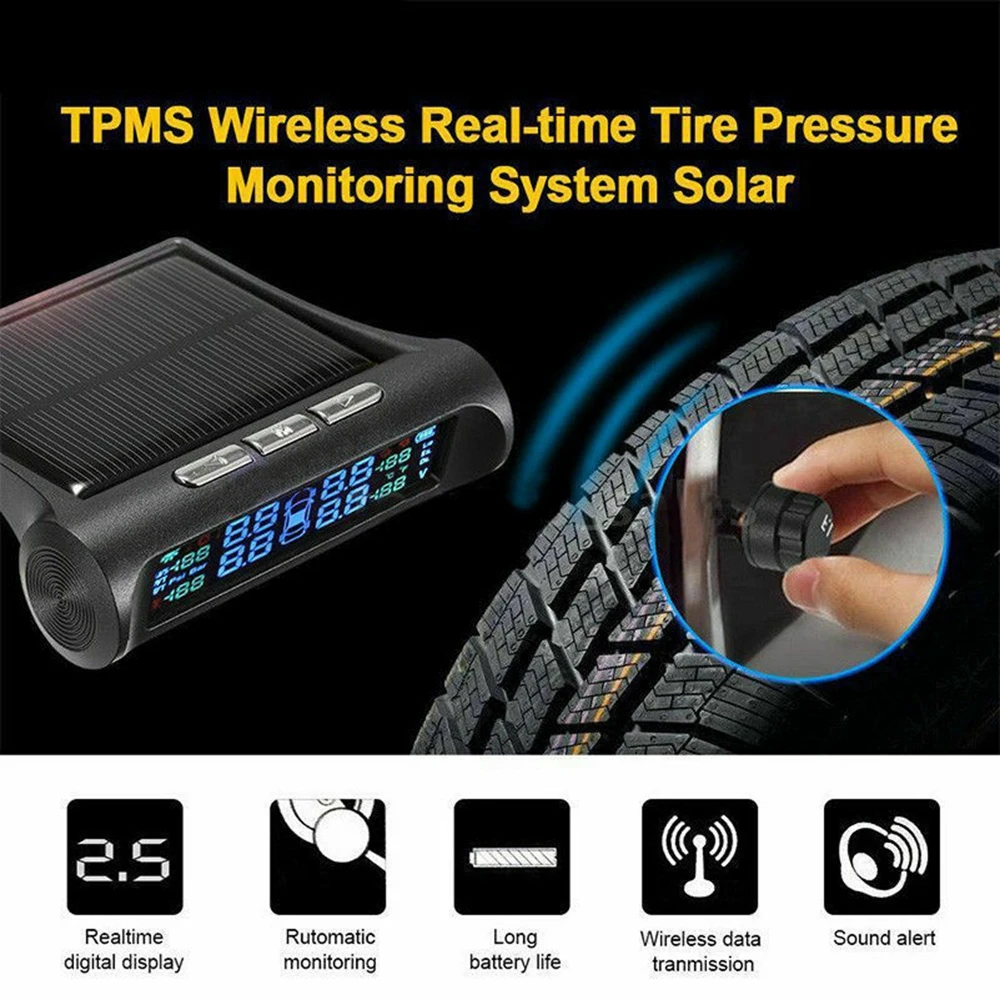 Умный автомобиль TPMS система контроля давления в шинах солнечной энергии цифровой ЖК-дисплей Автоматическая охранная сигнализация s давление в шинах