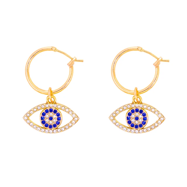Trend Boho Blue Hollow Evil Eye Hoop Earrings for Women Gold Color Crystal Eyes Circle Huggies Hoop Earring Gifts Jewelry 2022 161401GD