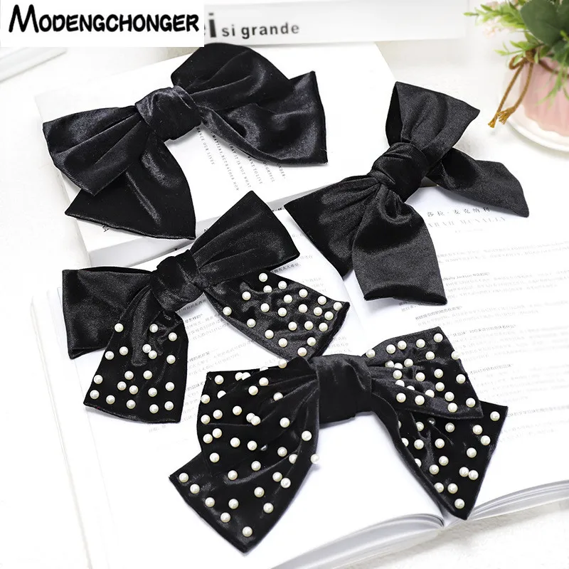 

2020Autumn And Winter Velvet Barrettes 2 Level Big Bow Pearl Hair Clip Korean Ponytail Clip Hairgrips For Women Hair Accessories
