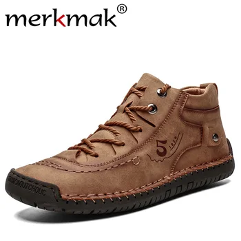 

Merkmak New Autumn Winter Men Casual Shoes Warm Non-slip Fashion Lace-up Ankle Booties Winter Male Work Boots Big Size 48