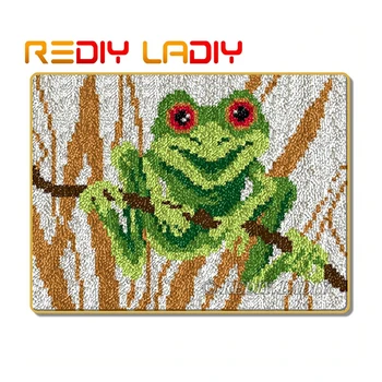 

Latch Hook Rug Kits Make Your Own Rug Green Flog Crocheting Cushion DIY Carpet Rug Acrylic Yarn Printed Canvas Hobby & Crafts