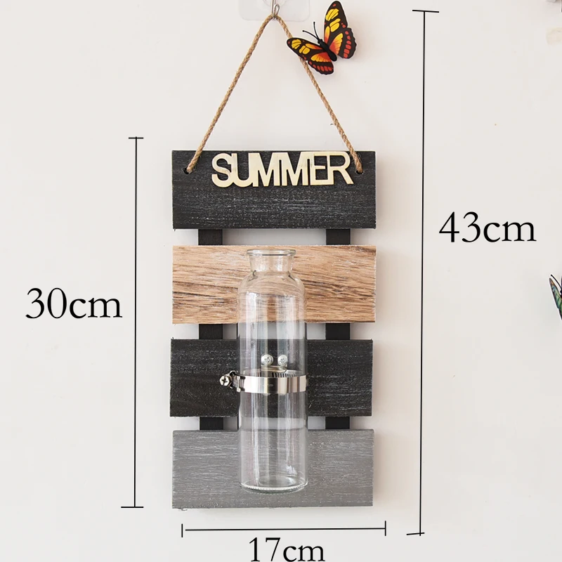 Скандинавское деревянное настенное стекло ваза деревянная рамка бутылка с подвесом гидропонная ваза домашнее украшение для офисной стены - Цвет: 4