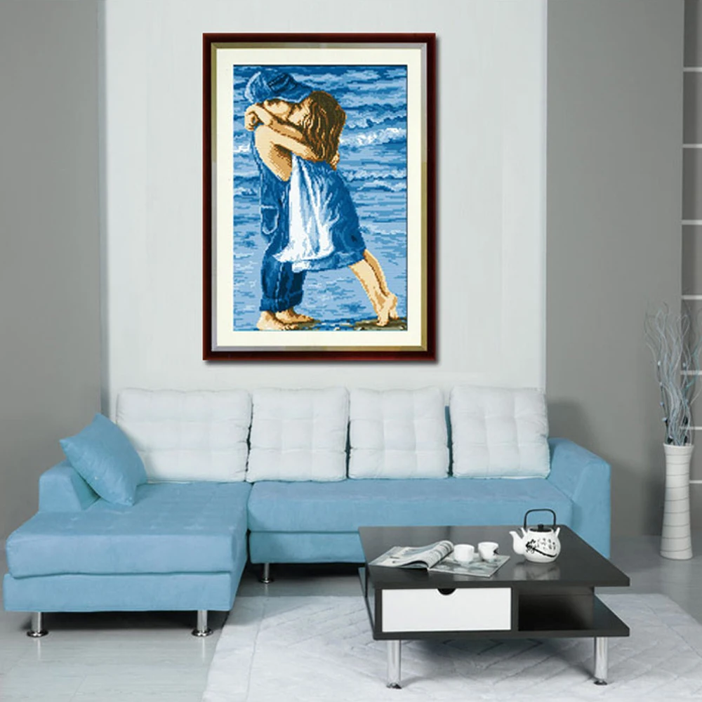 Handmade Art DIY Embroidery Cross Stitch Needlework Printed Kiss Embrace Sea Childhood Cross-Stitching sets Home Decoration