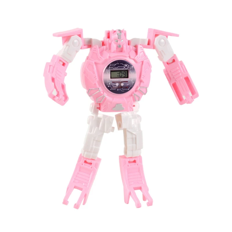 Развивающие игрушки для детей мальчик девочка мультфильм робот трансформация наручные часы электронные деформационные часы электронные часы подарки - Цвет: Розовый