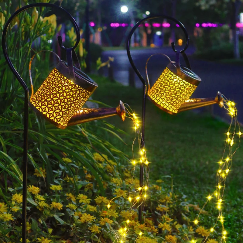 Annaffiatoio Solar Garden Landscape Path Led String Lights Palo Da Giardino Con Fioriera Yard Lawn Art Decorazioni Natalizie All'Aperto