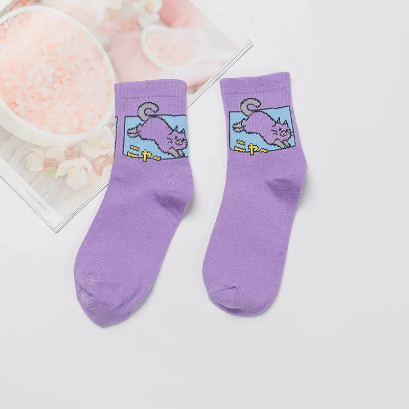 Женские носки с героями мультфильмов, хлопковые носки Harajuku, женские милые носки унисекс для скейтбординга, хипстерские модные носки с животным принтом - Цвет: 8