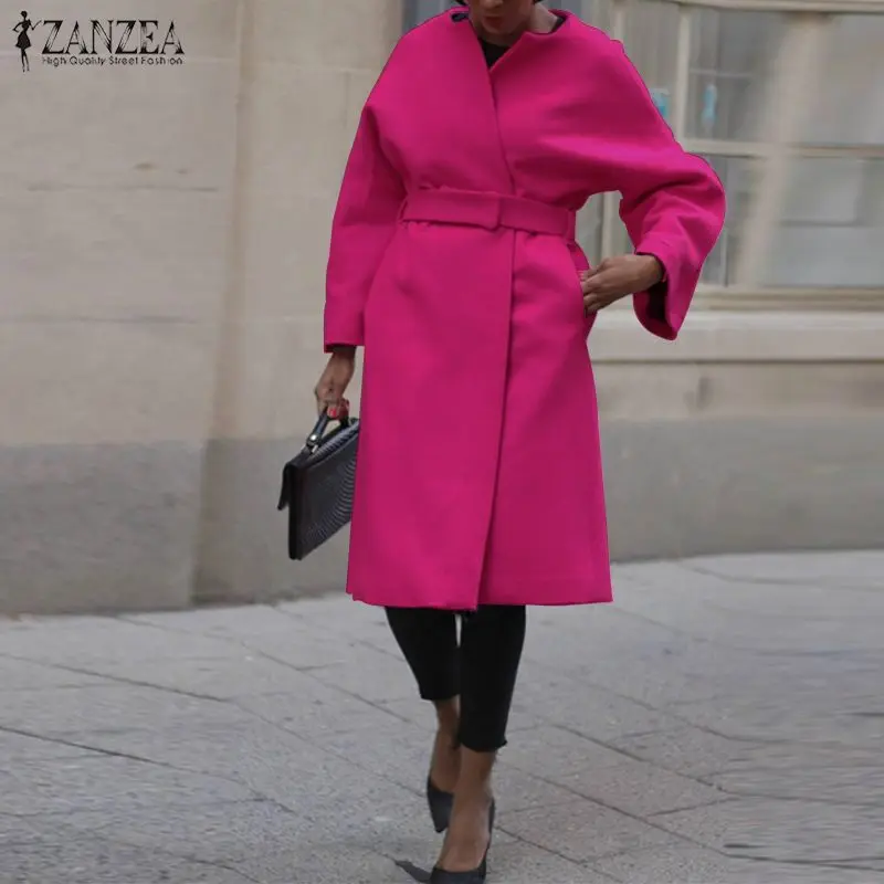 astounding  Women's Coat Winter Flare Sleeve Coats ZANZEA 2019 Female Outwear Belted Jackets Casaco Femme Long 