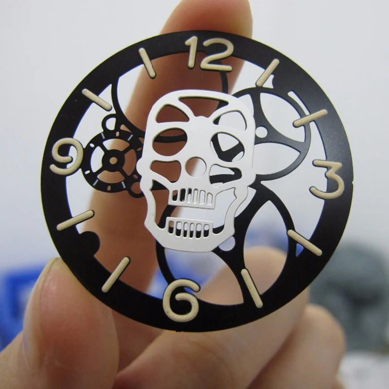 

Watch Accessories Parts, 38.9mm Mens Skeleton Mechanical Watch Skull Luminous Silver Black Gold Watch Face Dial