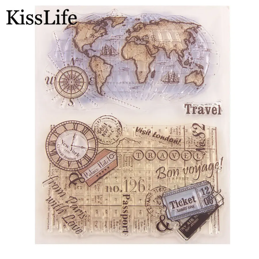 

2019 Vintage Globe World Map Clocks Tag Clear Rubber Stamps for Scrapbooking Card Making Easter Craft Stamps