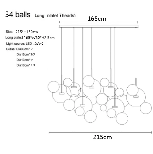 34 balls rectangular Постмодерн минималистичный молекулярный скандинавский подвесной светильник Итальянский дизайнер креативный стеклянный шар Ресторан подвесные лампы - Цвет корпуса: 34 balls rectangular