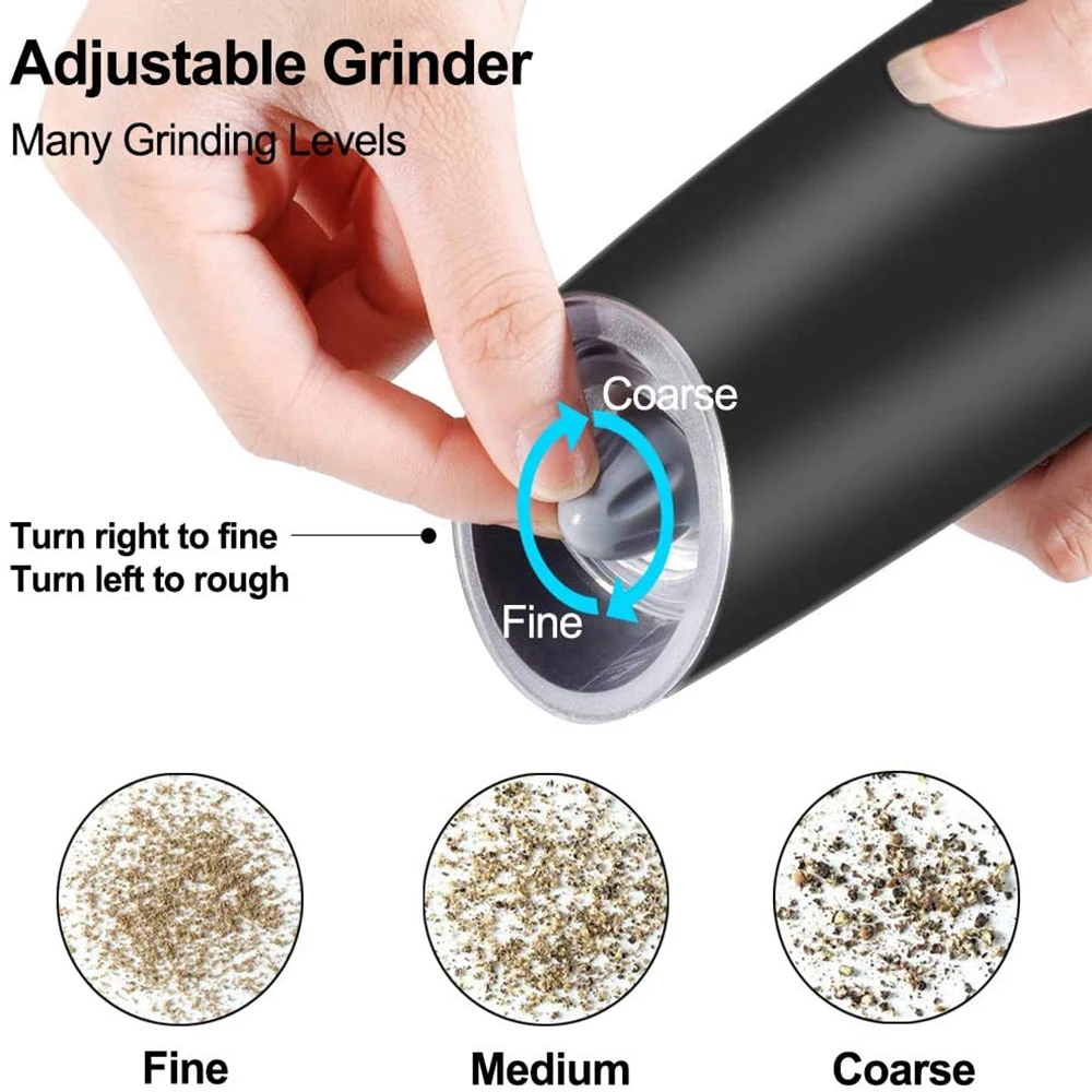 Electric Automatic Salt and Pepper Shaker Gravity Spice Mill Adjustable Coffee Grinder with LED Light Kitchen Tools