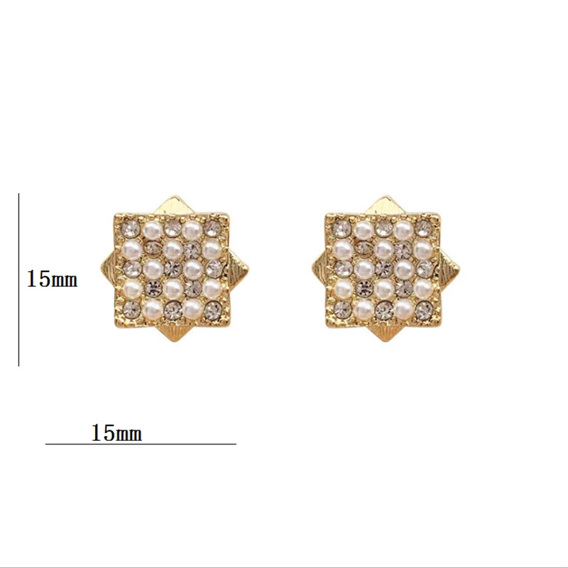 

S925 European and American geometric square pearl studs simple temperament niche studs