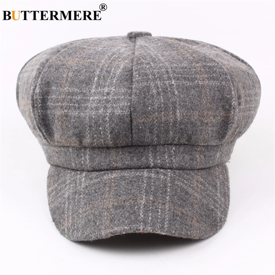 BUTTERMERE Women Wool Tweed Caps Newsboy Female Male Vintage Army Green Plaid Flat Caps Spring Painters Cabbie Duckbill Hat 2021