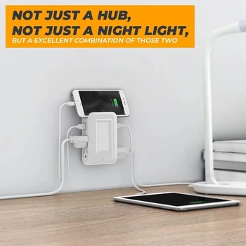 

USB Wall Charger Night Lamp Multifunction Dual USB Charging Socket Smart LED Light 4In1 Inductive Power Adapter Bedroom Light 11