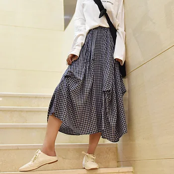 

Korea Personality Irregular Plaid Skirt 2020Spring New Elastic Waist Loose Casual Skirt Female Bottom Women Korean Tide PC416