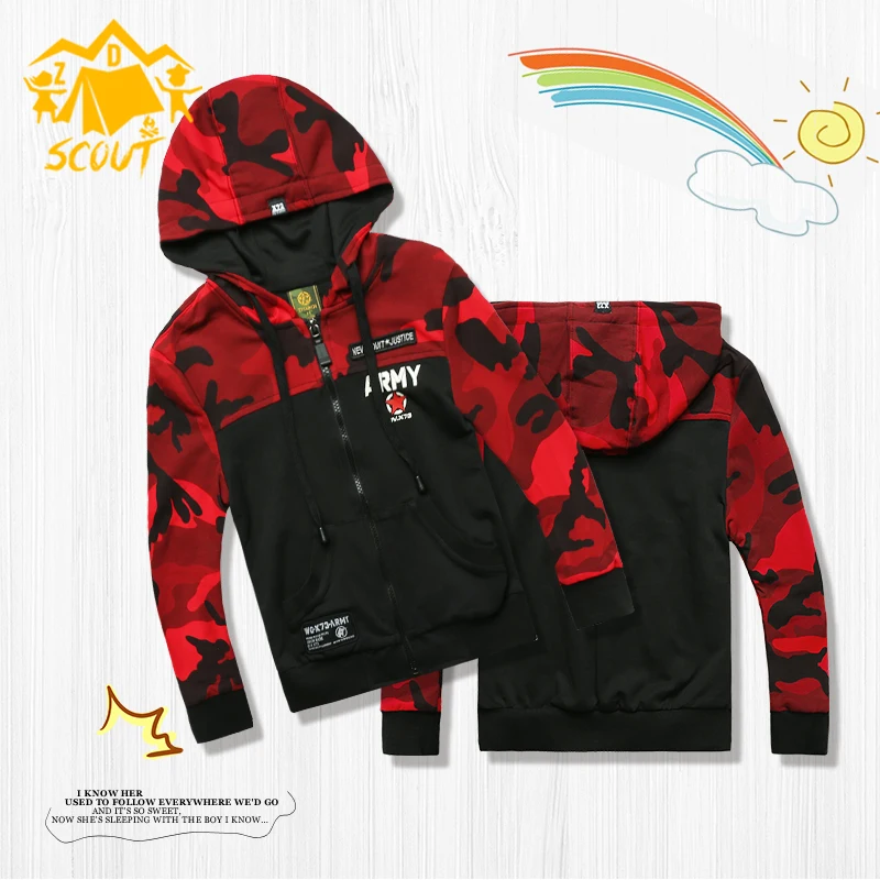 

Children's wear jacket camouflage stitching hooded with drawstring