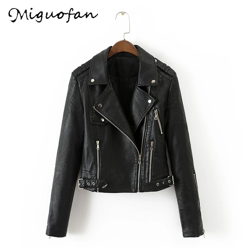 Miguofan Куртки из искусственной кожи зимние женские куртки пальто короткое пальто на молнии уличная панк Куртки пальто для женщин - Цвет: Черный