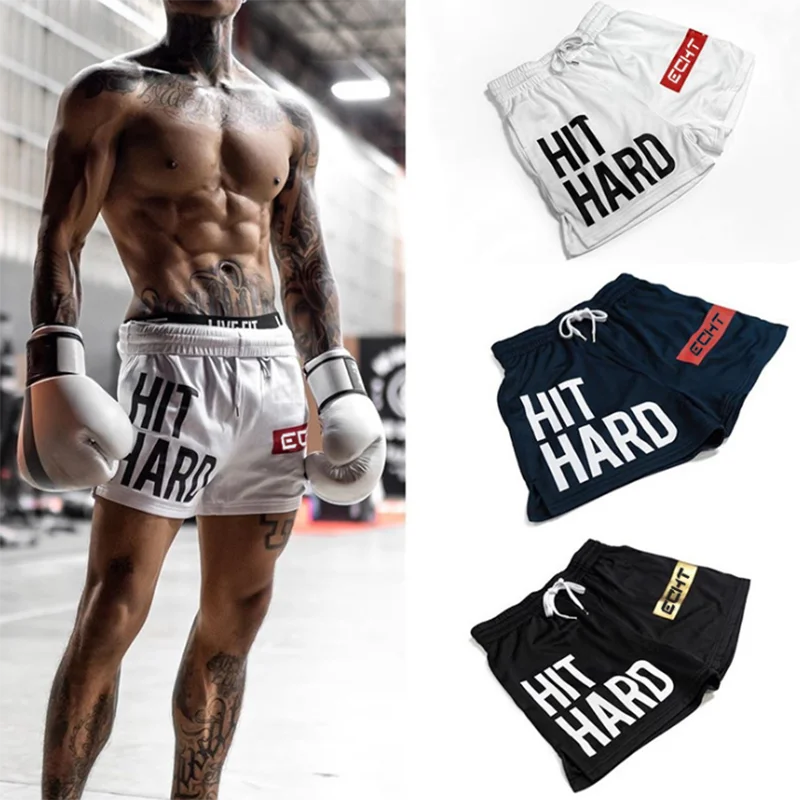 Echt-pantalones cortos deportivos de secado rápido para hombre, Shorts de malla elástica para entrenamiento al aire libre, Muay Thai, transpirables, Boxeo MMA, novedad