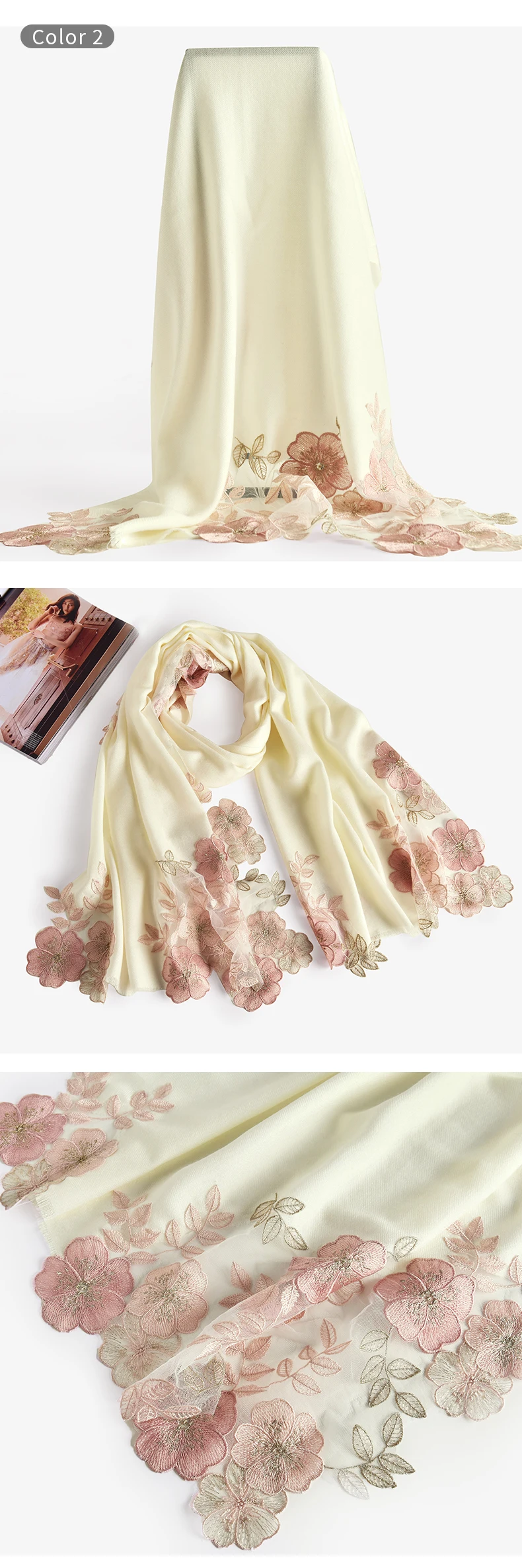 Women Wool Embroidery Scarves for Wedding Brand Shawls and Wraps Ladies Bride Bridesmaid Pashmina Winter Wool Scarfs