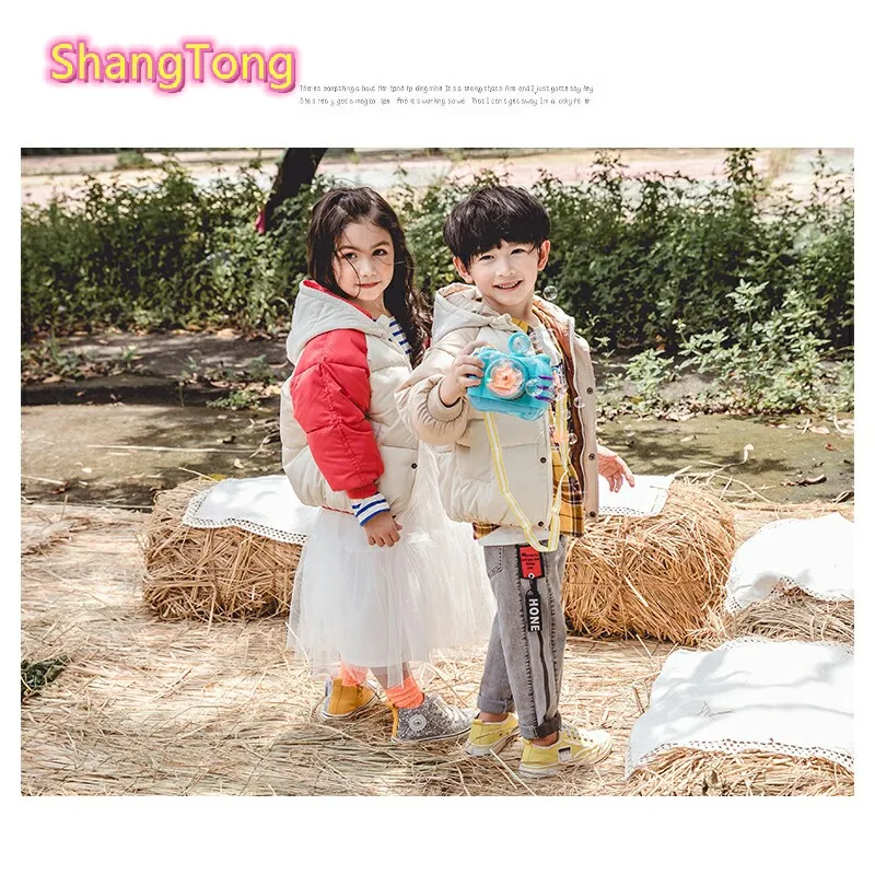 High Quality Kids Winter Jacket Hooded Cotton Boys Girl Winter Jacket Patchwork Color Warm Twins Clothes Doudoune enfant