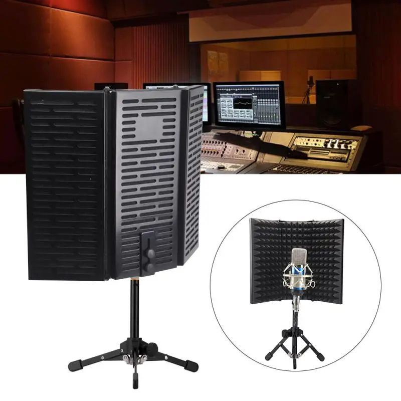 

Soundproof Acoustic Tabletop Microphone With Tripod Stand Foldable Isolation Shield Filter Compact Studio Recording Accessories