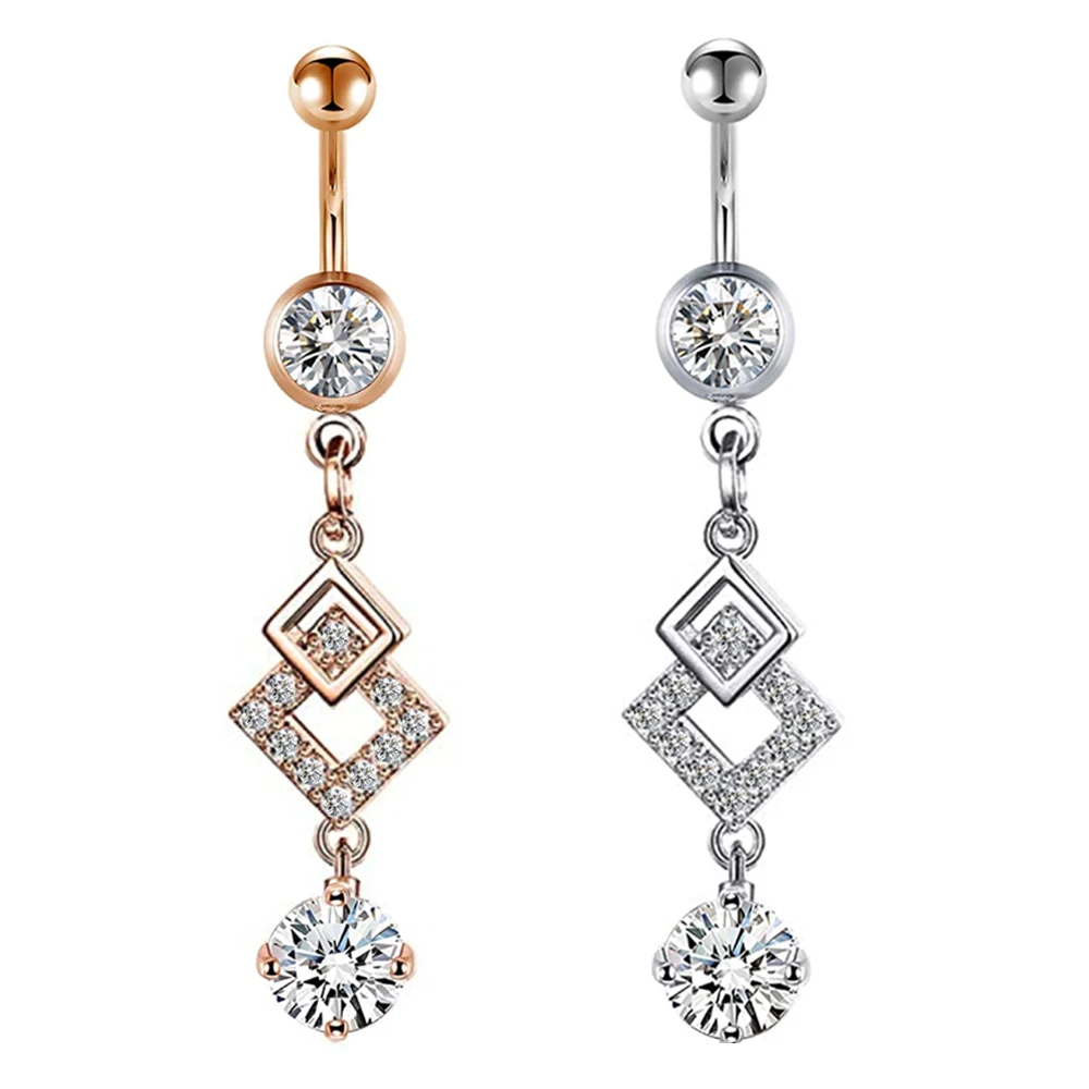 

JUNLOWPY Steel Flower Belly Button Piercing Dangling Jewelry CZ Crystal Belly Ring Cute Navel Ring Dangle Piercing Omblig Kit