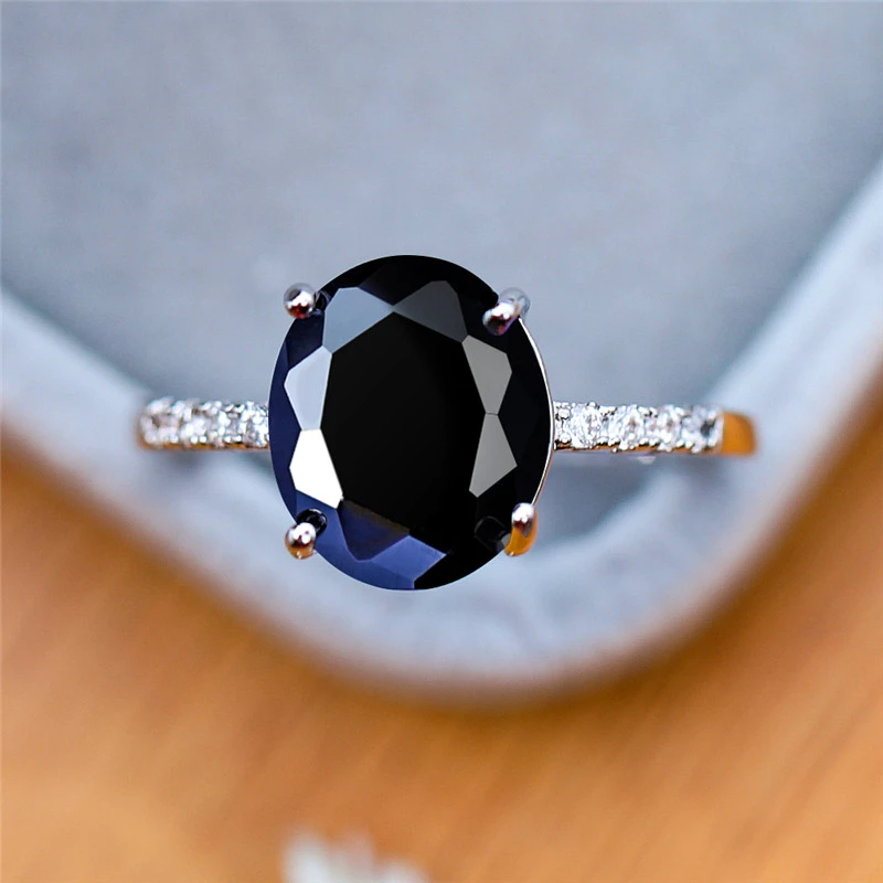 Anillo de compromiso de circonia para mujer, sortija con piedra negra, púrpura, plateado, Vintage|Anillos| - AliExpress