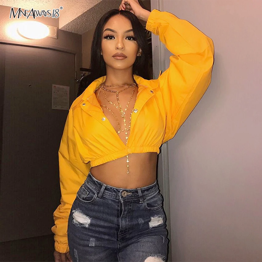 

Mnealways18 2019 Yellow Jacket Woman Turn Down Collar Jackets Solid Long Sleeve Jacket Button Coat Streetwear Autumn Winter Tops