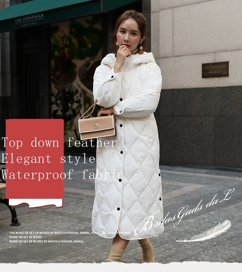 women new style long hooded duck down jackets female fashion casual slim warm clothes lady popular winter over knee jackets