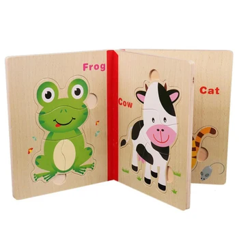 

3D Puzzle Book Wooden Toys Cartoon Six Pages Intelligence Puzzle for Kids