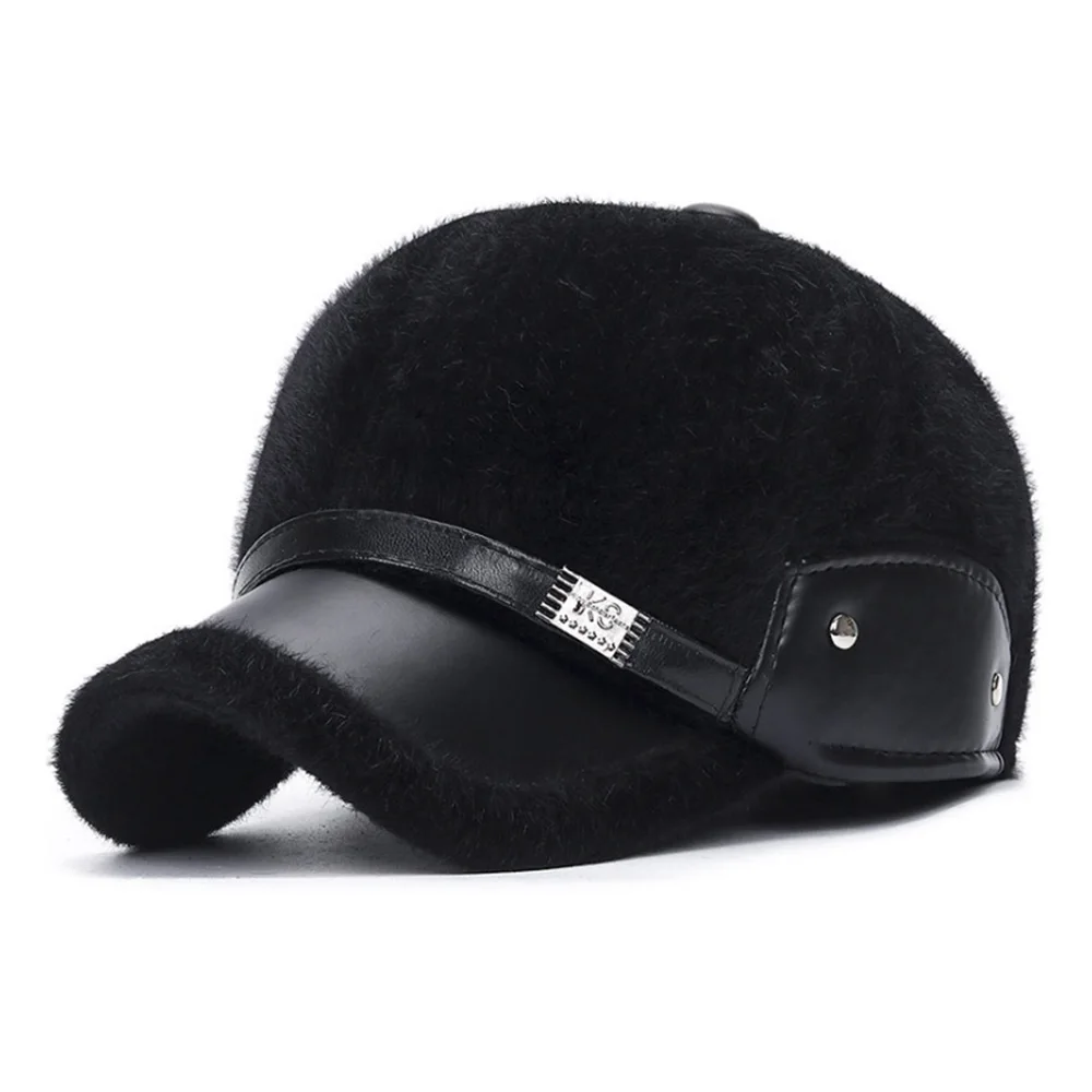 [AETRENDS] Зимние шапки для мужчин из искусственной кожи с искусственным мехом, бейсболка, шапки для папы, ветрозащитная Кепка для водителя грузовика, Z-10048 - Цвет: Black