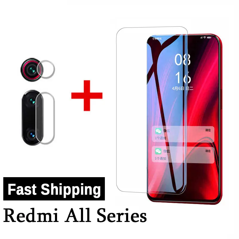 

2 in 1 Camera Lens Glass For Redmi Note 8 7 5 6 Pro Tempered Glass Screen Protector For Redmi 7 7A K20 Pro Protective Glass