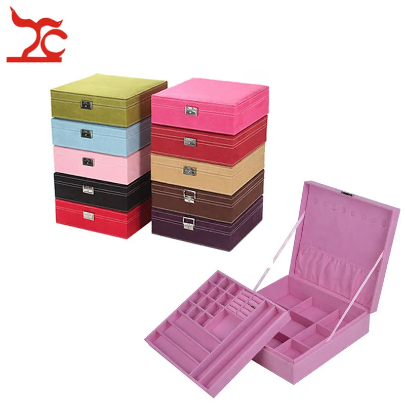 LovelyVelvetLockedRectangleFlannelMakeupJewelryCase2Layer