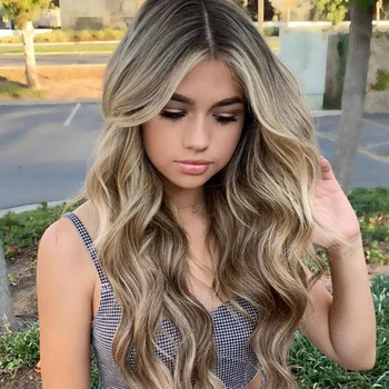 

Synthetic Lace Front Wig Nature Wavy 613 Blonde Brown Ombre Color Wigs For Women High Temperature Cosplay Hair Lace Front Wigs