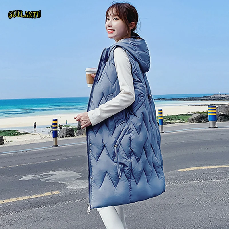 

Guilantu Long Vest Winter Coat Women Sleeveless Down Cotton Jacket Loose Female Sash Tie Up Vest Ladies Korean Waistcoat